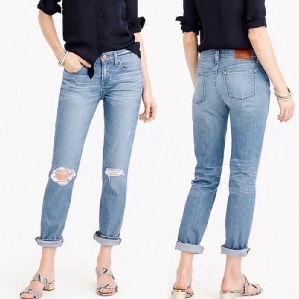 J.Crew Slim Broken-In Straight Jeans Light Wash Distressed Size 25